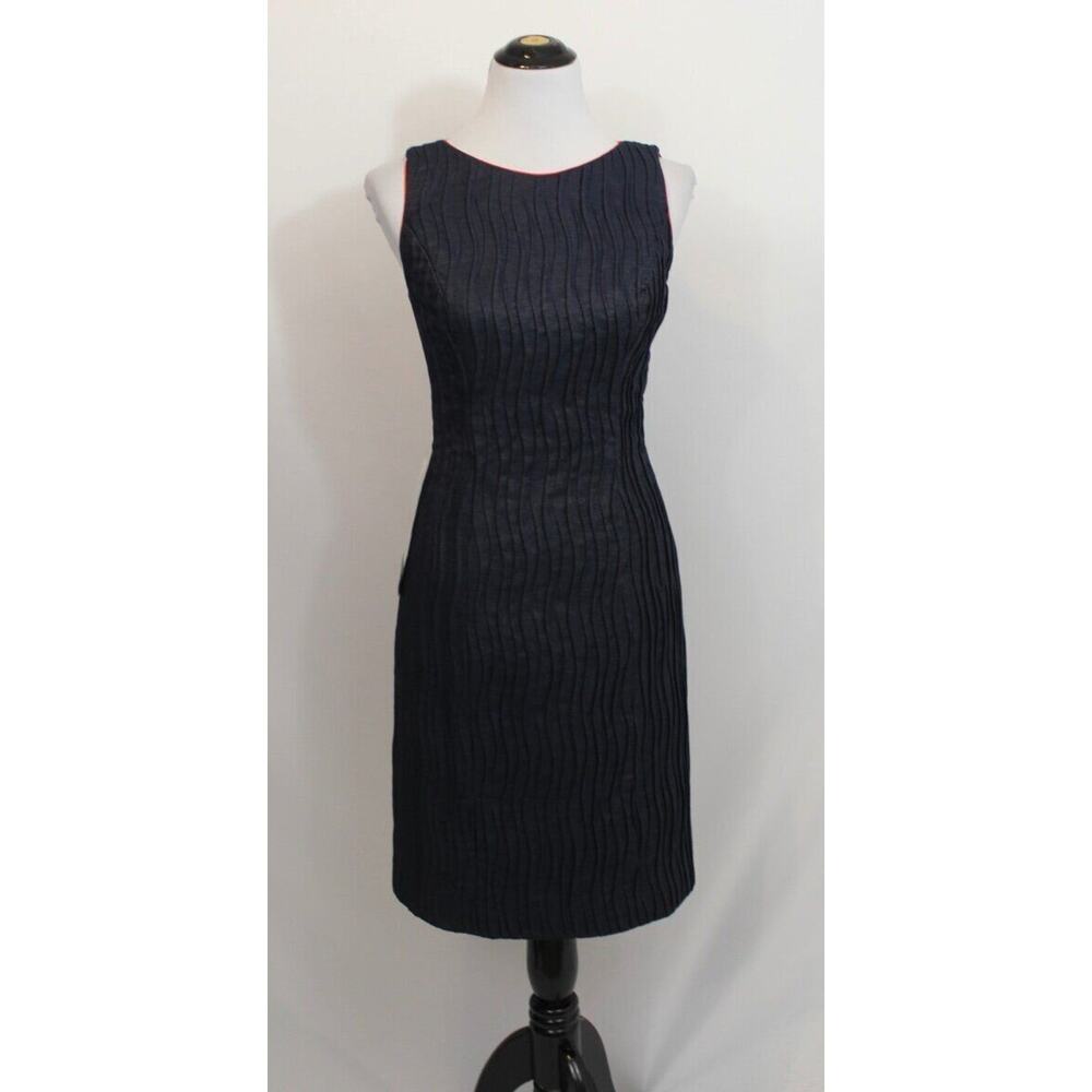 LOTUS GRACE Sz 4 Navy Blue Textured Denim Sleeveless Sheath Dress NWT 385.00